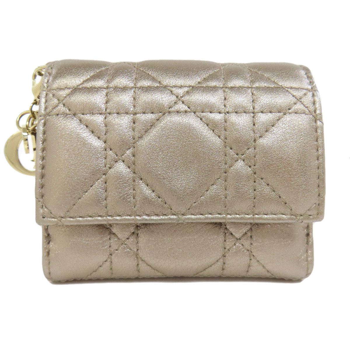 Christian Dior Bifold Wallet leather gold Lady Dior Women