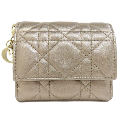 Christian Dior Bifold Wallet leather gold Lady Dior Women