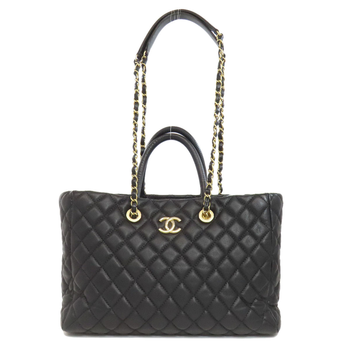 CHANEL Tote Bag Grained Calfskin Skin black Matelasse ChainShoulder Gold Metal