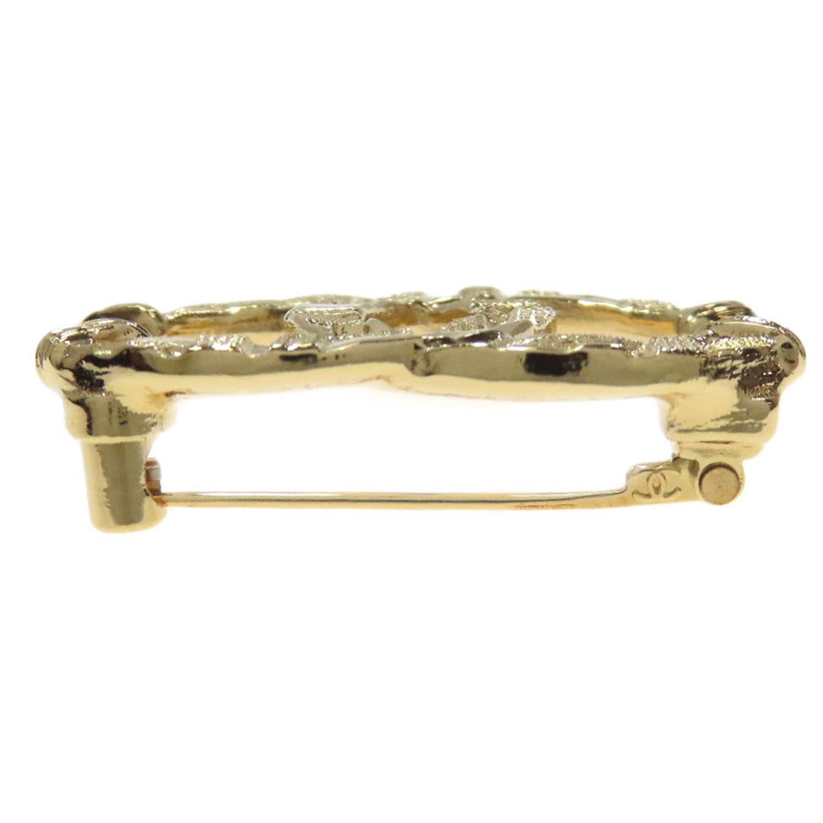CHANEL Brooch metallic gold Tweed Pattern COCO Mark Women