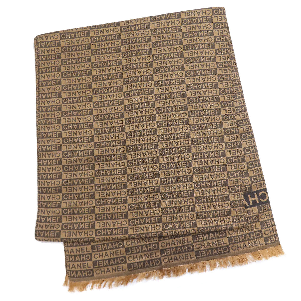 CHANEL Scarf Silk, Wool Brown Logo all-over pattern Women