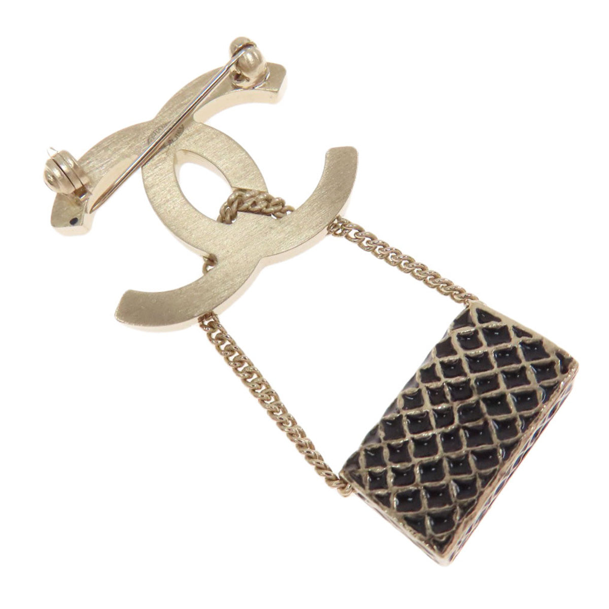 CHANEL Brooch Gold Plated gold COCO Mark Matelasse Bag Charm Women