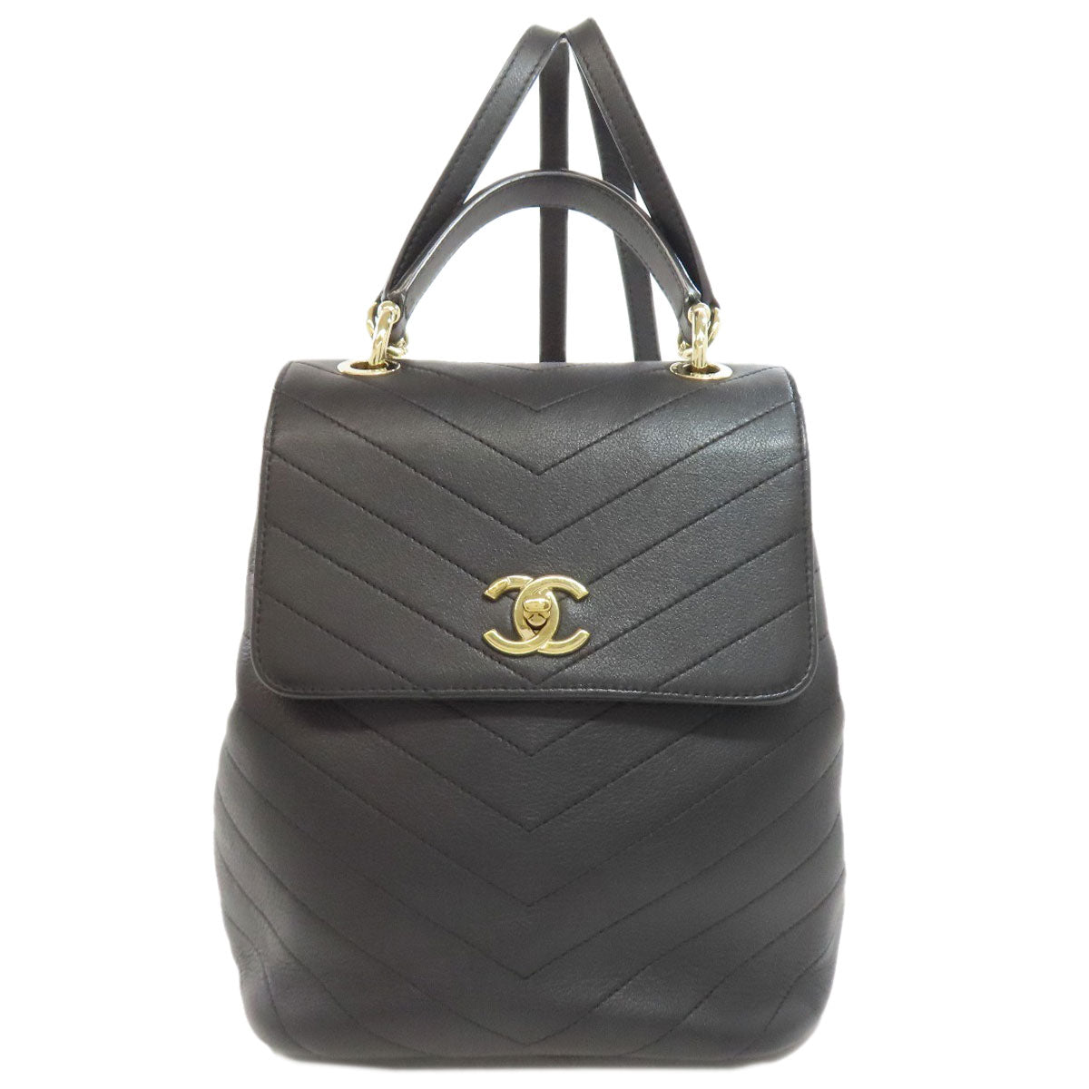 CHANEL Backpack Calfskin black Vstitch COCO Mark Gold Metal Women