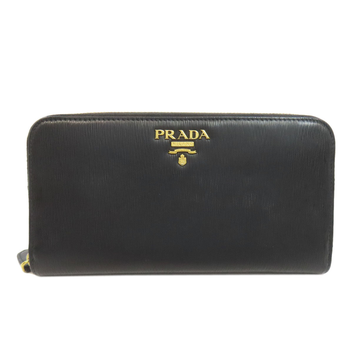 PRADA Long Wallet Purse leather black Zip Around Women