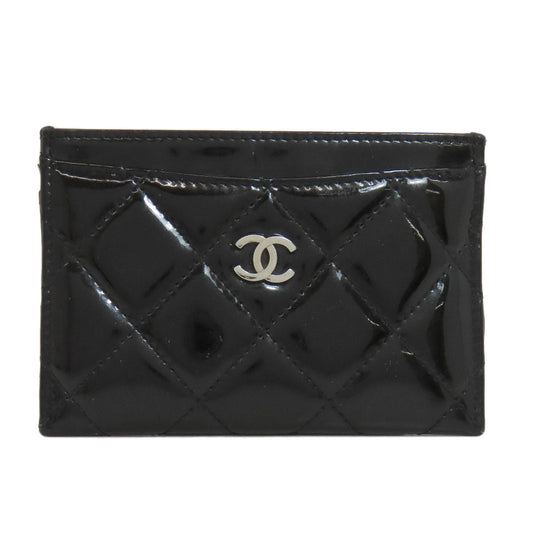 CHANEL Card Case Patent leather black Matelasse COCO Mark SilverMetal Women