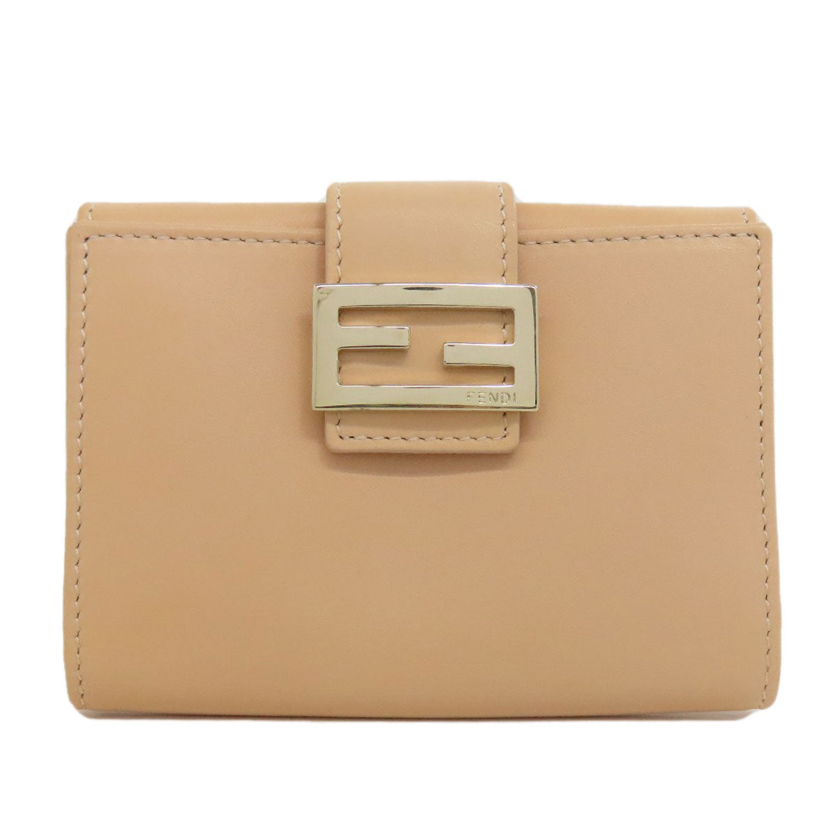 FENDI Card Case leather beige logo Women