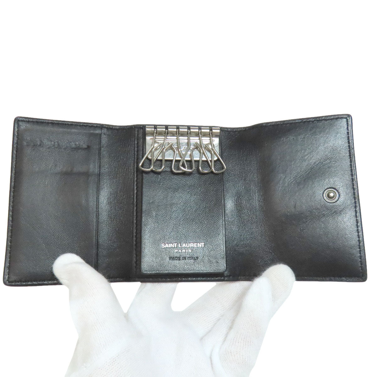 SAINT LAURENT Key case Key holder  leather black Embossing Women