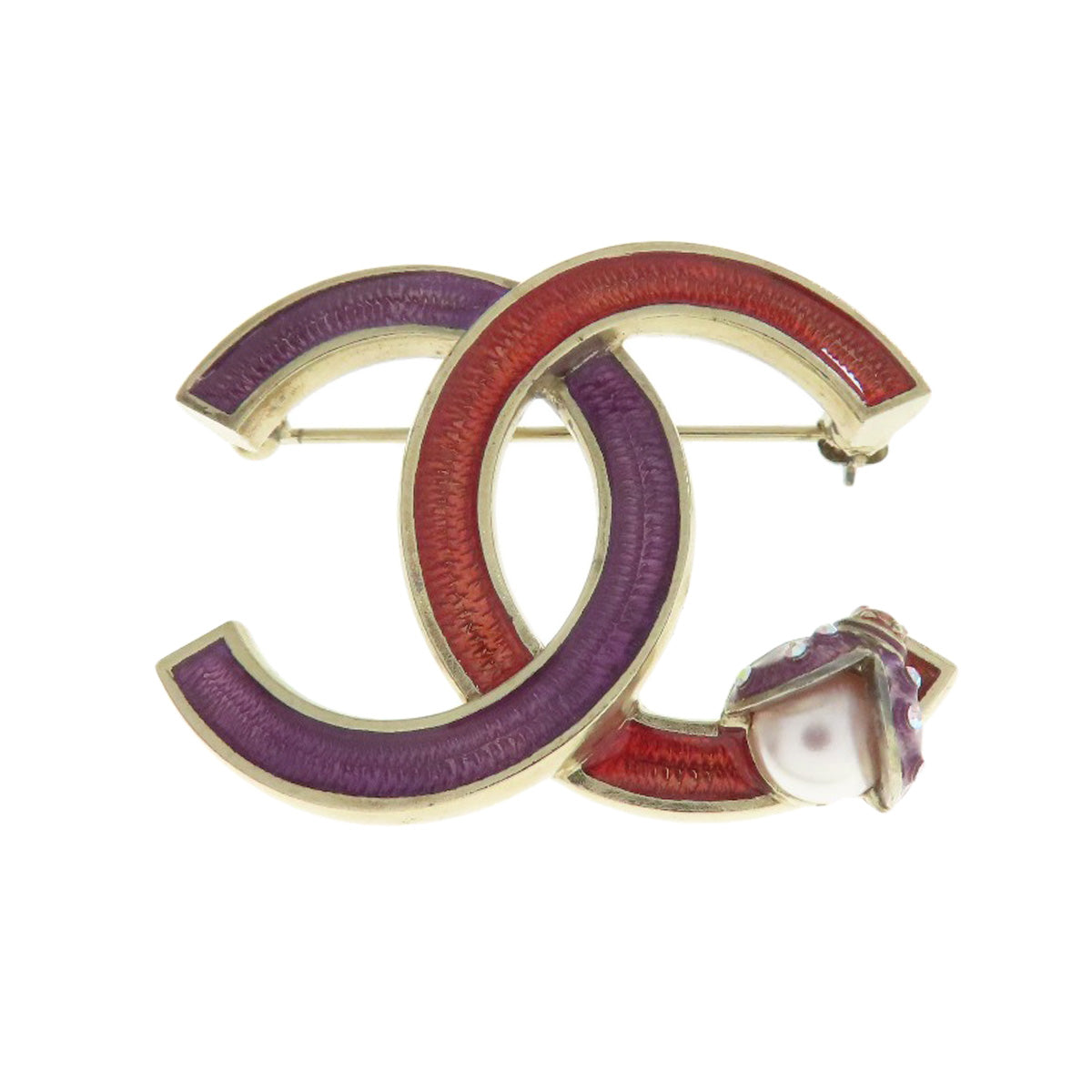 CHANEL Brooch metallic Red COCO Mark Women