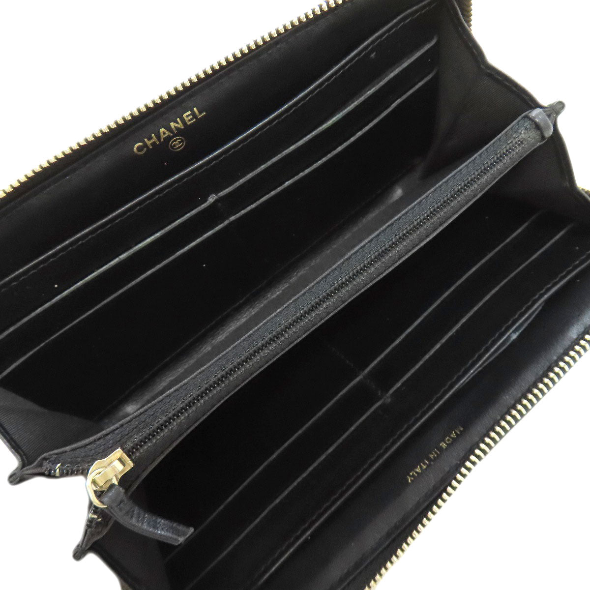 CHANEL Long Wallet Purse lambskin black Camellia Gold Metal Women