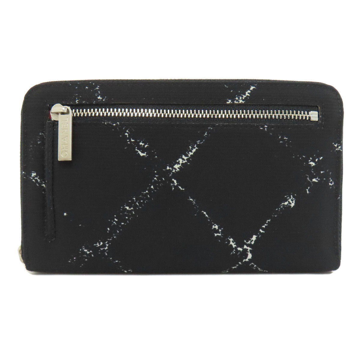 CHANEL Long Wallet Purse Nylon black Travel line Women