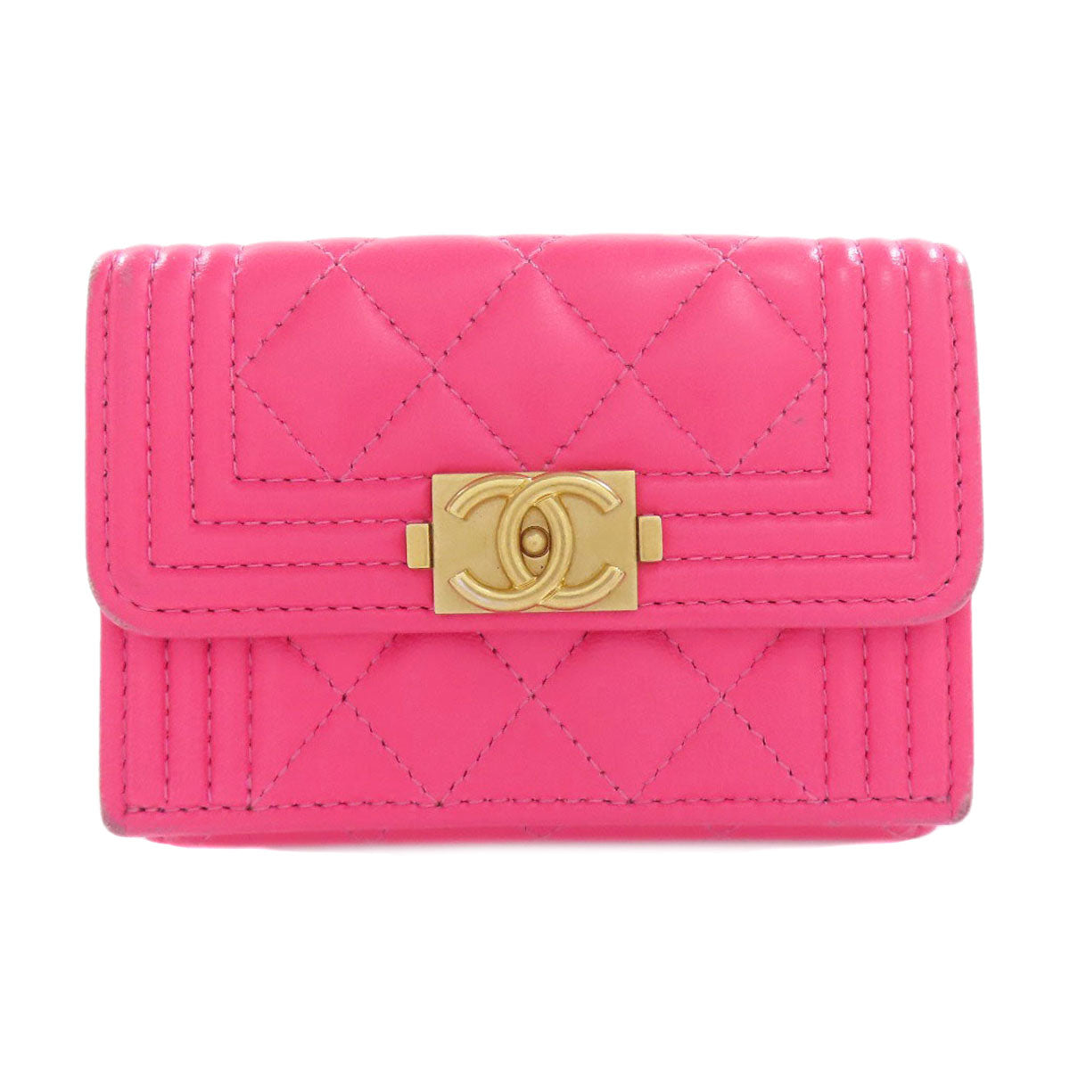 CHANEL Bifold Wallet Calfskin pink Tri-fold Boy Chanel Women