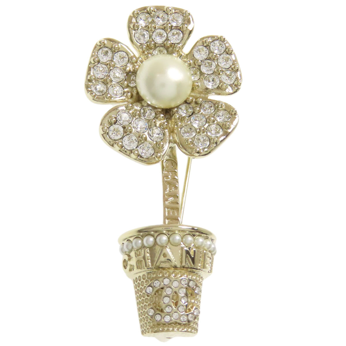 CHANEL Brooch metallic gold flour
