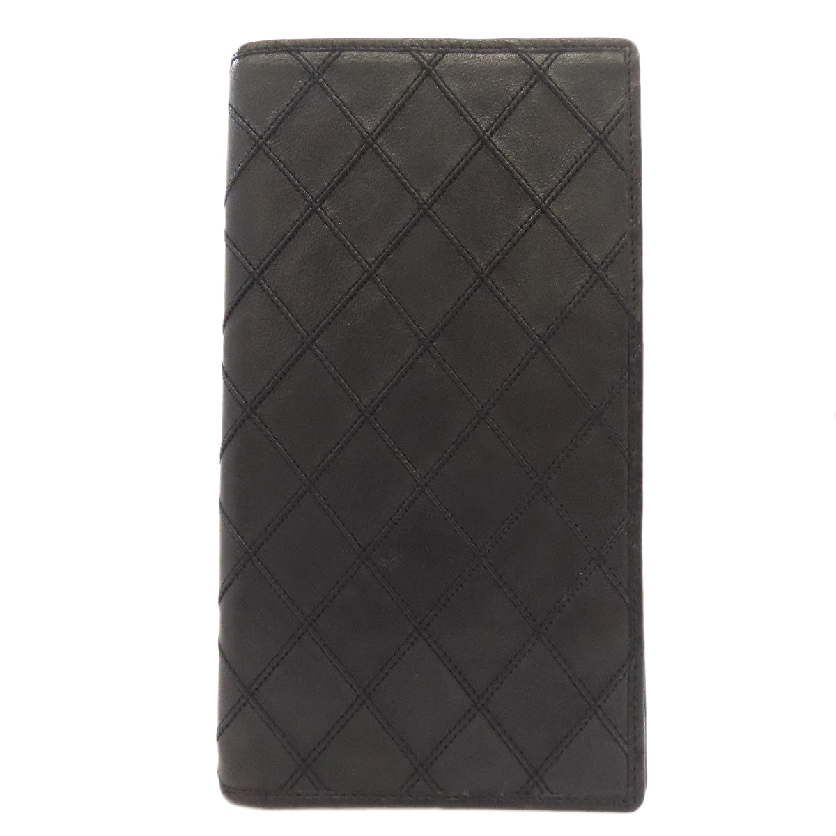 CHANEL Long Wallet Purse Calfskin black stitch Women