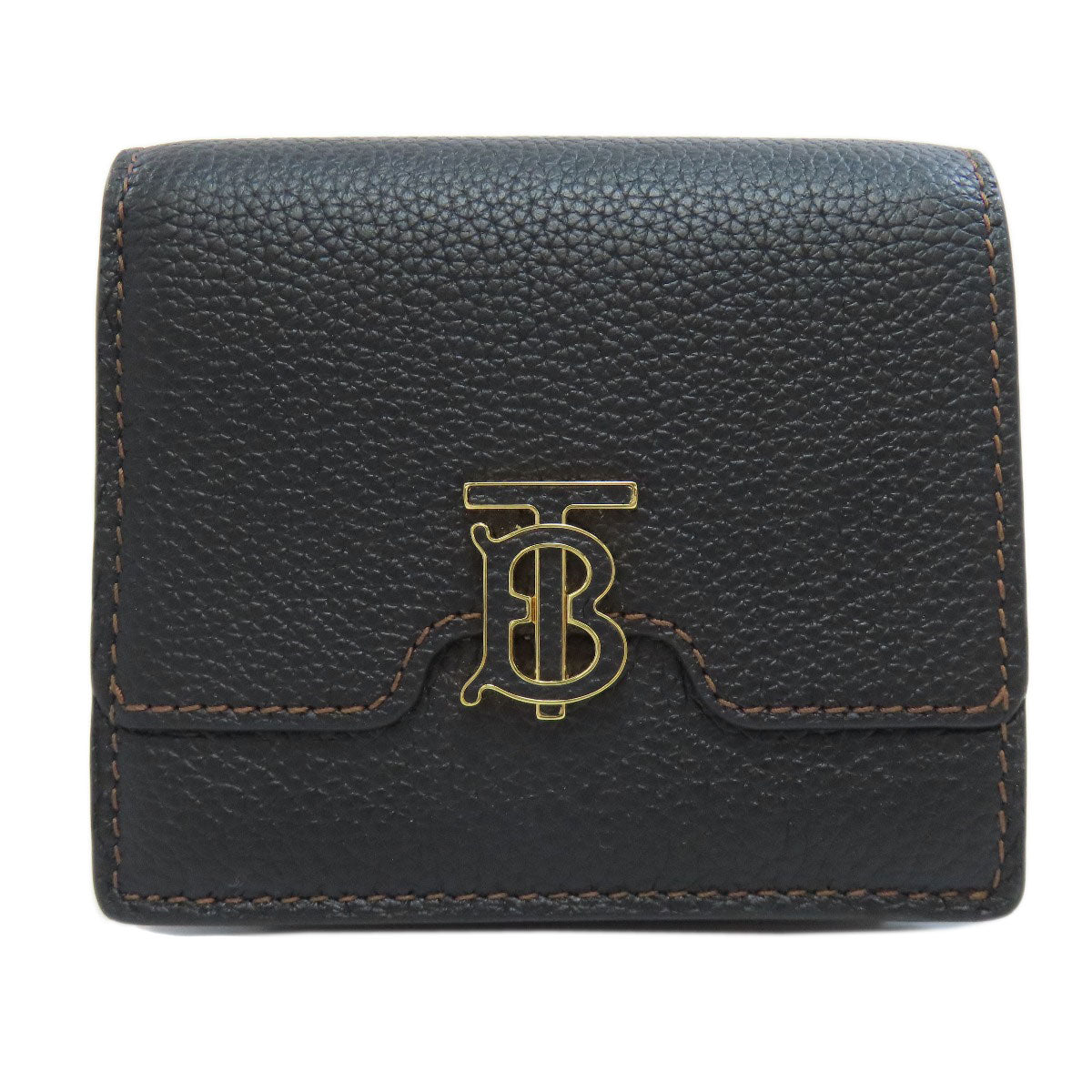 BURBERRY Bifold Wallet leather black TB logo Women