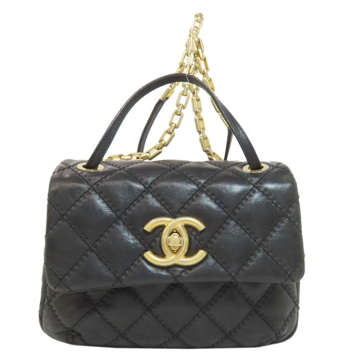CHANEL Handbag Calfskin black Matelasse 2WAY Gold Metal Women