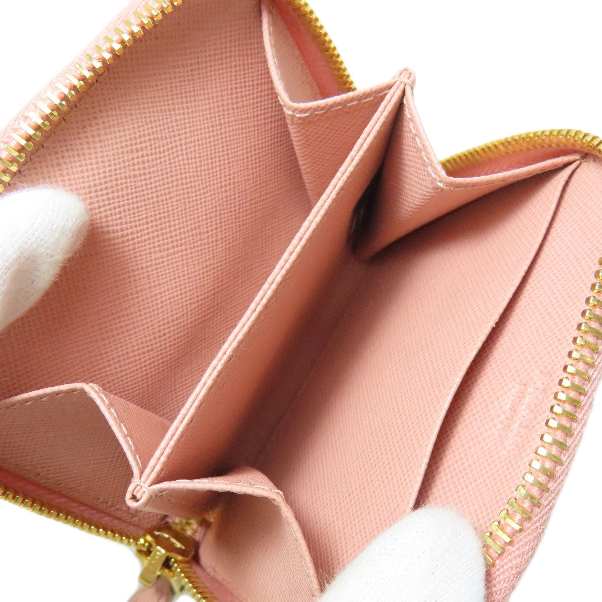 PRADA Coin case leather pink Saffiano logoMetal Women