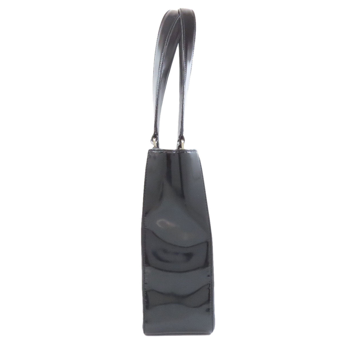 CHANEL Tote Bag enamel black Chocolate bar Silver Metal Women
