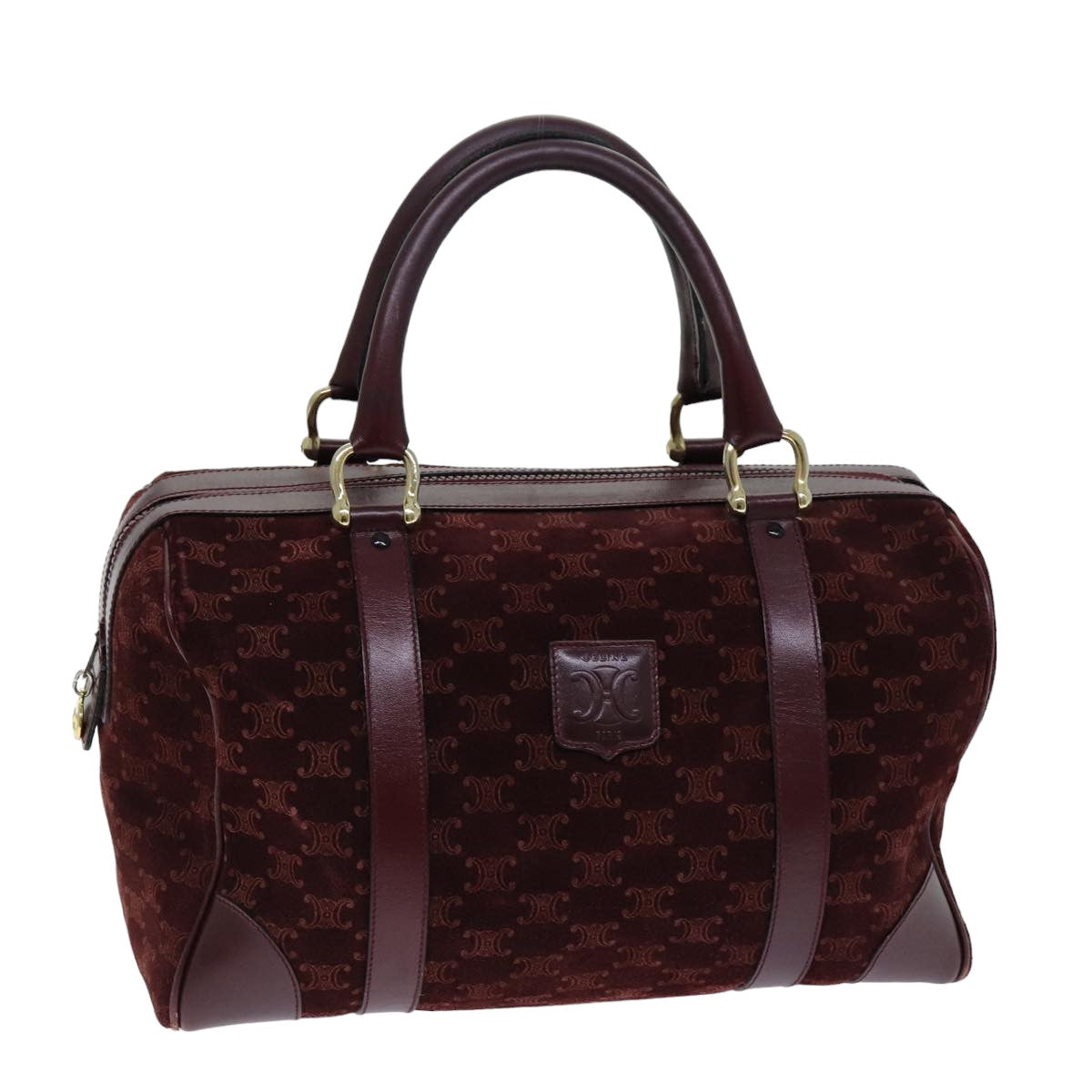 Luxury CELINE Macadam Canvas Boston Bag Bordeaux  75617