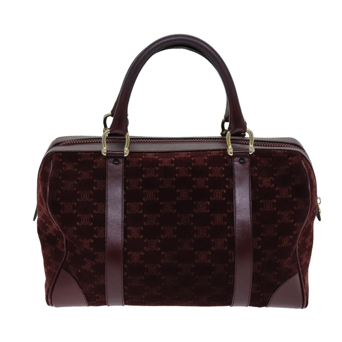Luxury CELINE Macadam Canvas Boston Bag Bordeaux  75617