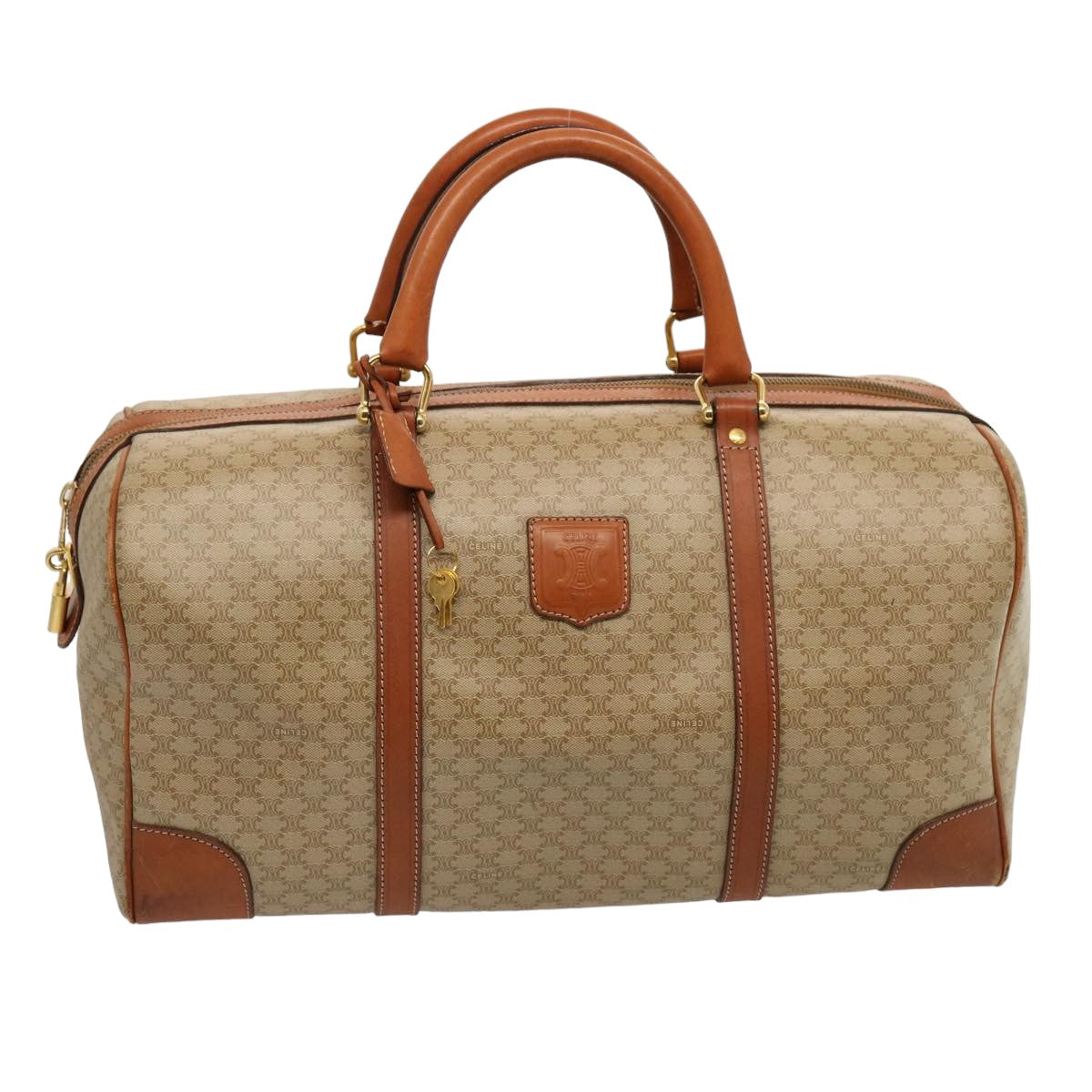 Luxury CELINE Macadam Canvas Boston Bag Beige  75618