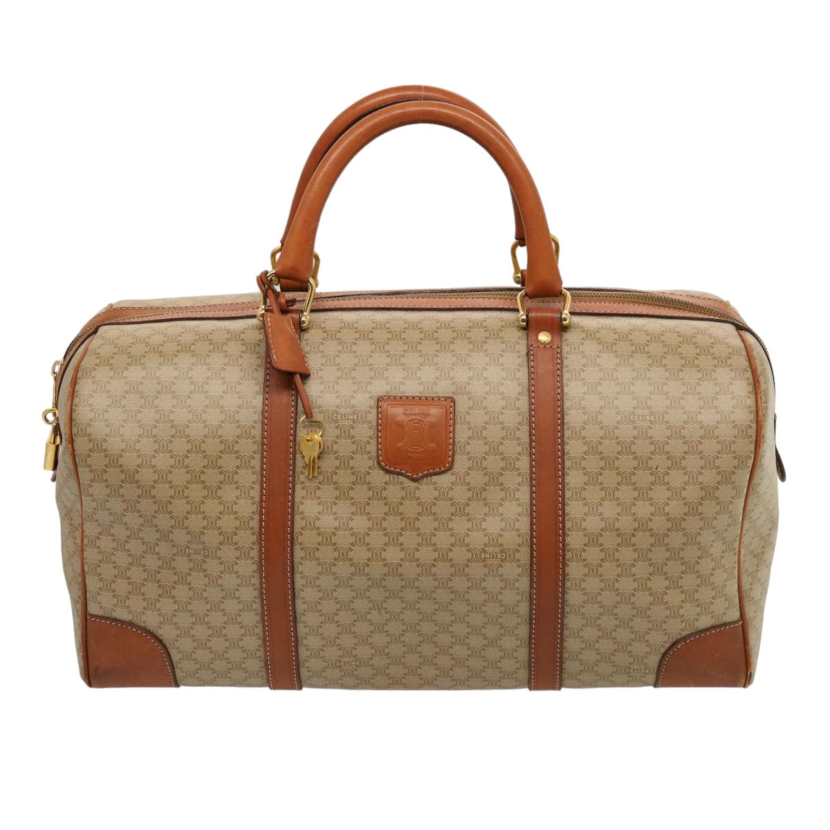 Luxury CELINE Macadam Canvas Boston Bag Beige  75618