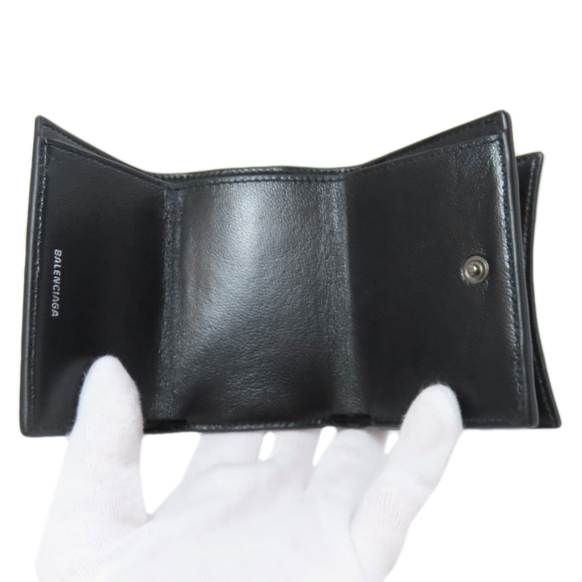 BALENCIAGA Bifold Wallet 600212 leather black B logo embossed Women