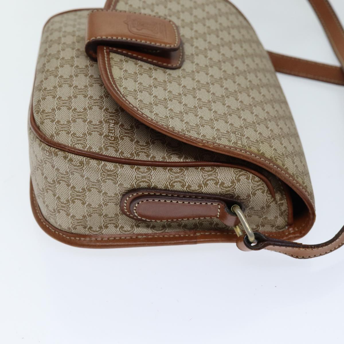 Luxury CELINE Macadam Canvas Shoulder Bag Beige  75626