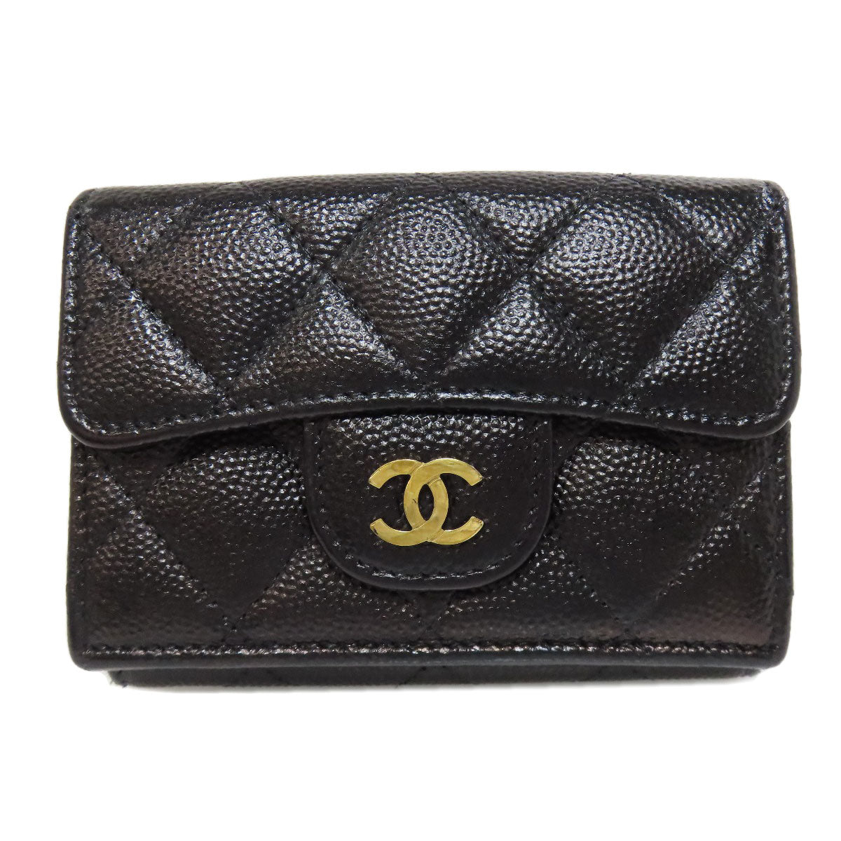 CHANEL Bifold Wallet Grained Calfskin Skin black Compact Wallet Matelasse Gold Metal Women
