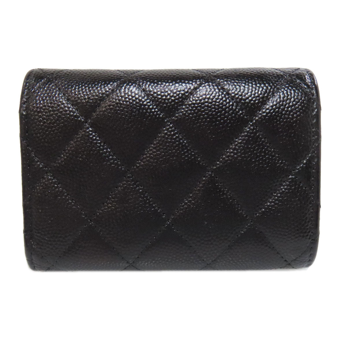 CHANEL Bifold Wallet Grained Calfskin Skin black Compact Wallet Matelasse Gold Metal Women