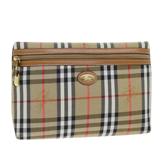 Luxury BurberrySs Nova Check Clutch Bag Canvas Beige Auth 75664
