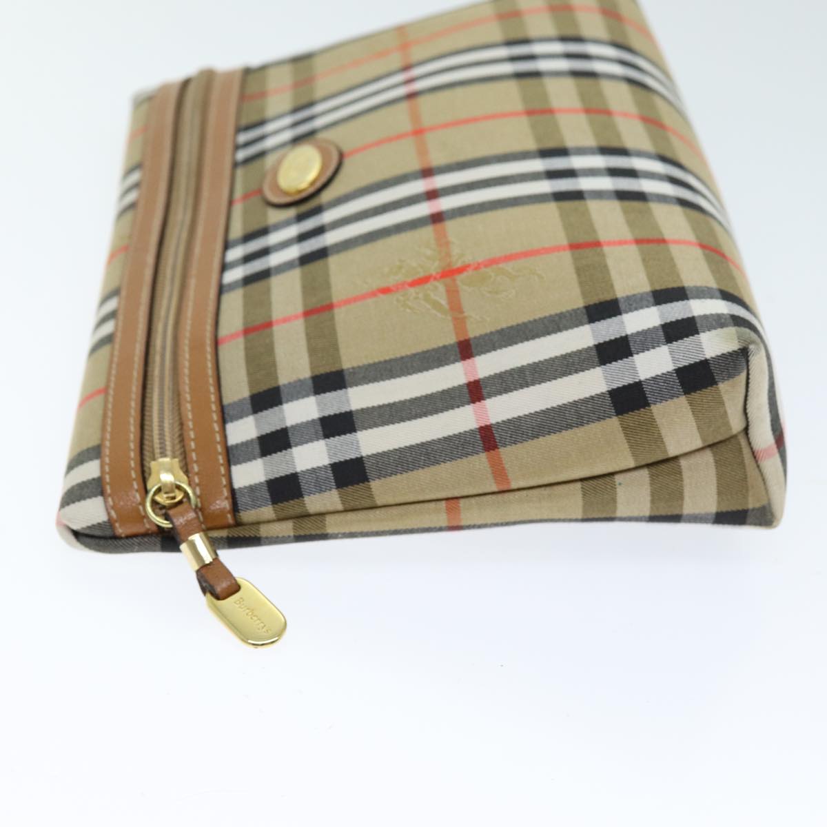 Luxury BurberrySs Nova Check Clutch Bag Canvas Beige Auth 75664
