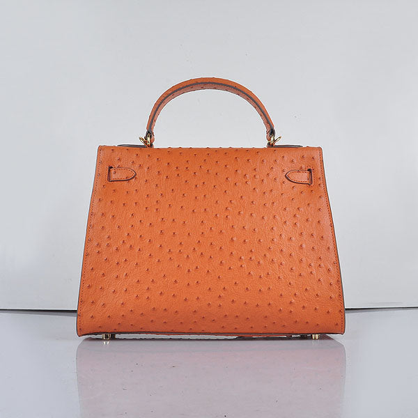Luxury Hermes Kelly 32cm Ostrich Vein 6108 Orange Golden