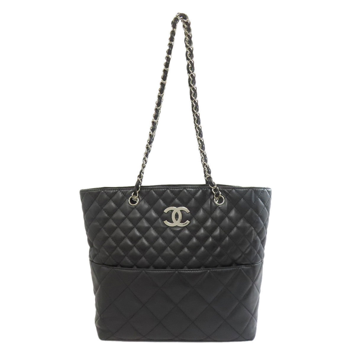 CHANEL Tote Bag lambskin black Matelasse Chain Bag SilverMetal