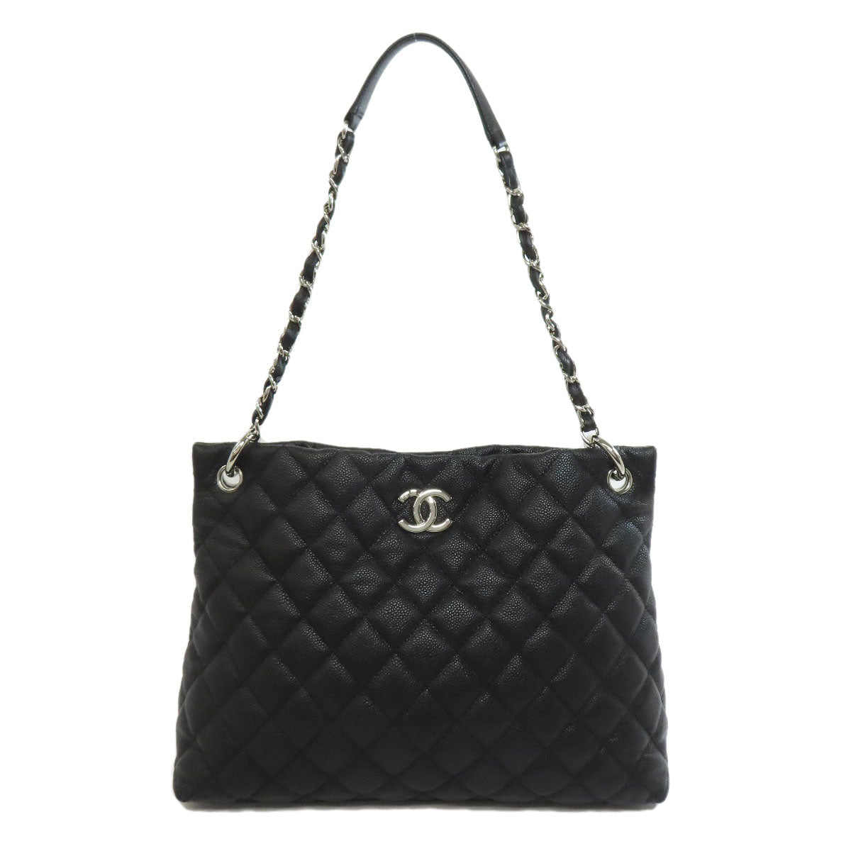 CHANEL Tote Bag Grained Calfskin Skin black Matelasse Chain Bag SilverMetal