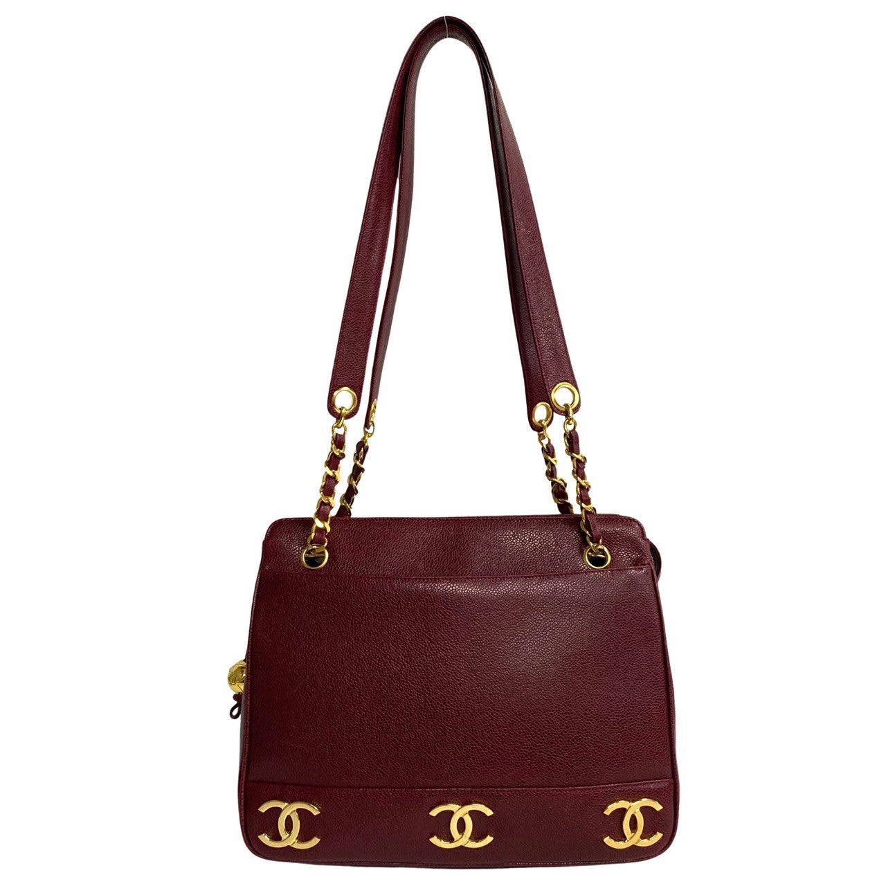 CHANEL Tote Bag leather wine-red Caviar skin Women