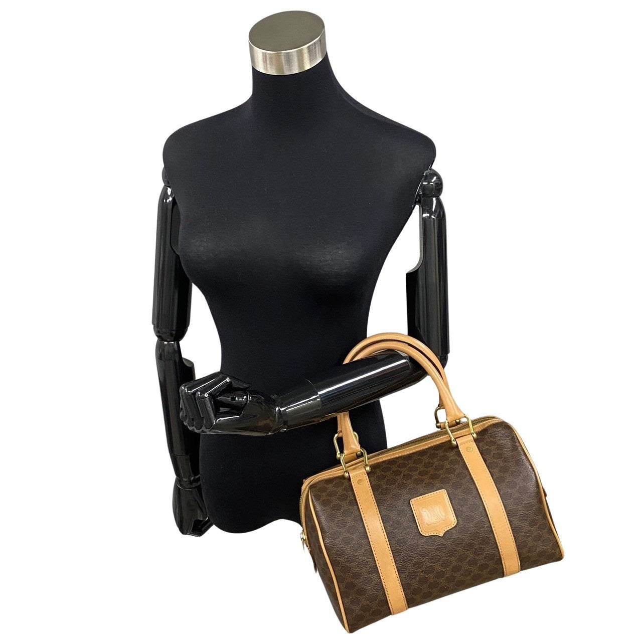 CELINE Handbag Leather, PVC Brown Macadam Blason Triomphe Pattern Women(Unisex)