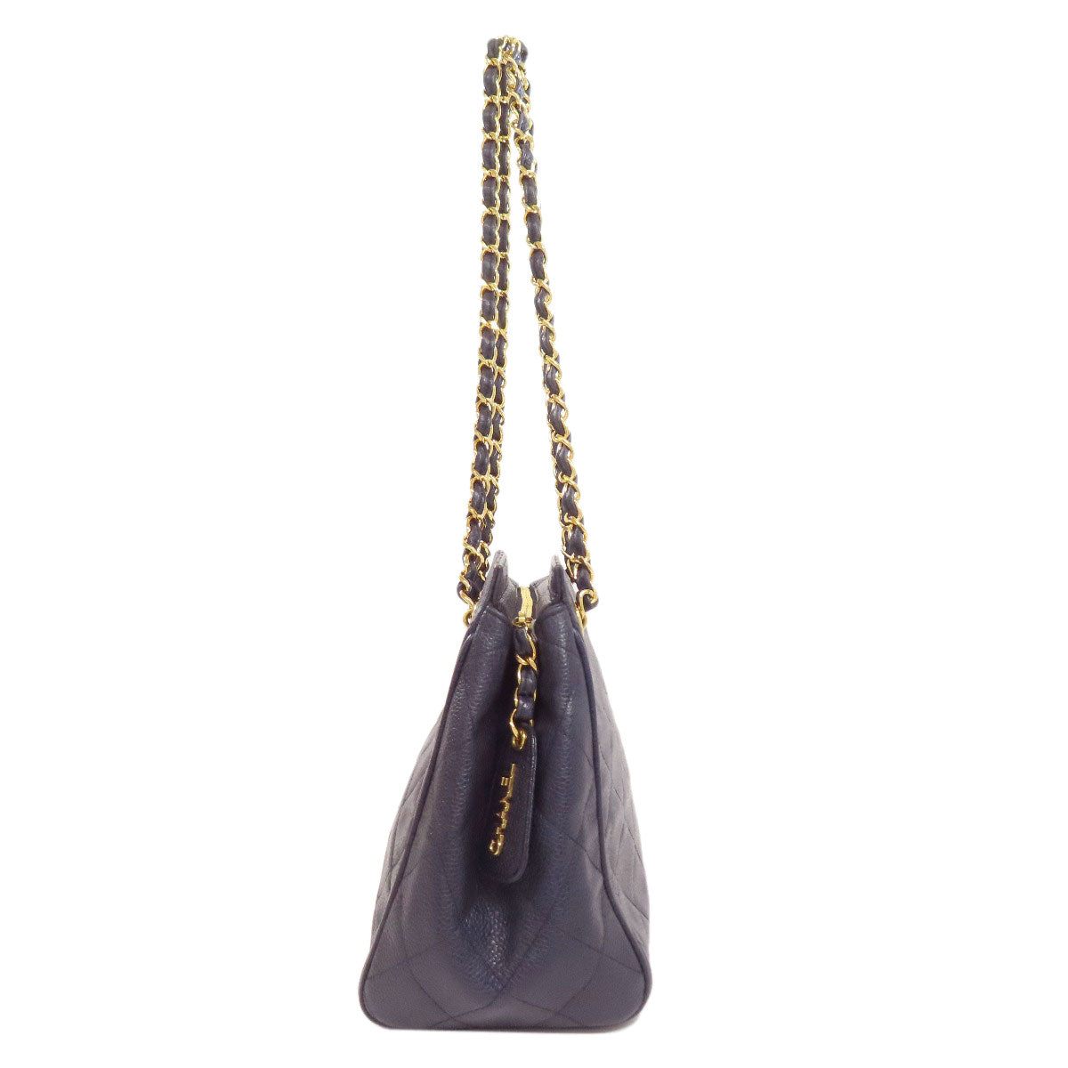 CHANEL Tote Bag Grained Calfskin Skin Navy Matelasse Chain Bag Gold Metal