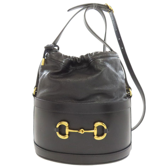 GUCCI Tote Bag 602118 leather black Horsebit Bucket Bag