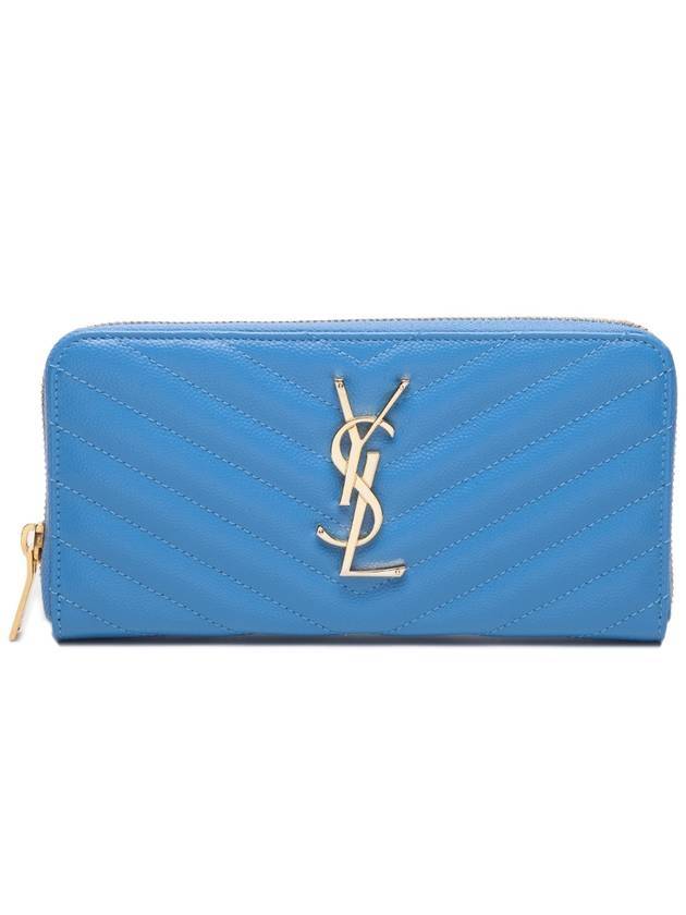Luxury Saint Laurent Trending 2025 Matelasse Monogram Zipper Around Long Wallet Blue