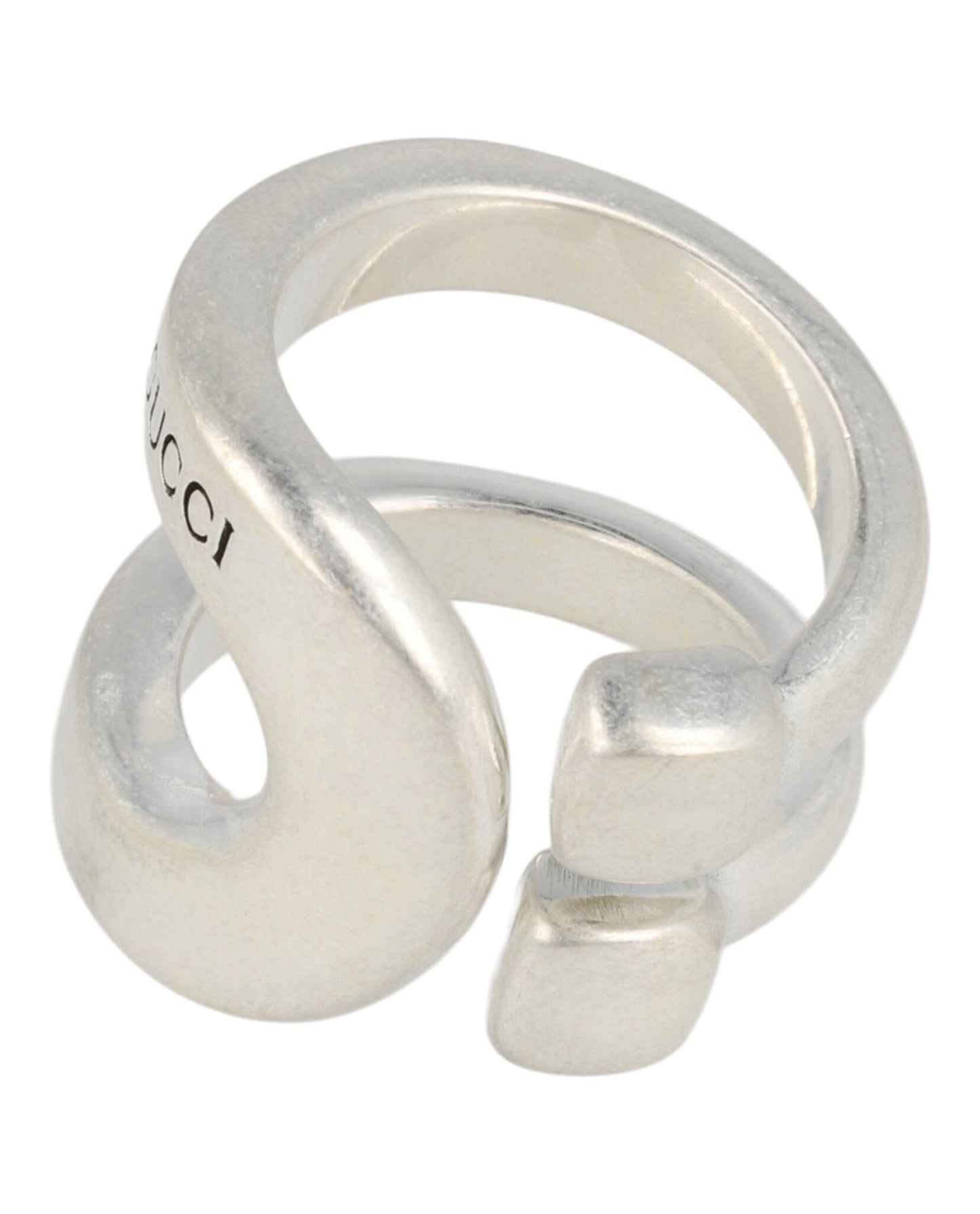Gucci Womens Sterling Silver Stirrup Wrapped Horsebit Ring