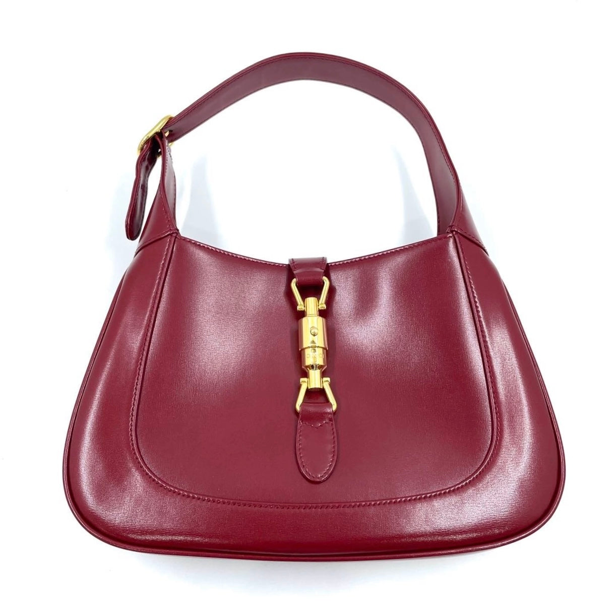Gucci Jackie 1961 Red Burgundy Leather Bag Small with Adjustable Strap Gold Piston Lock