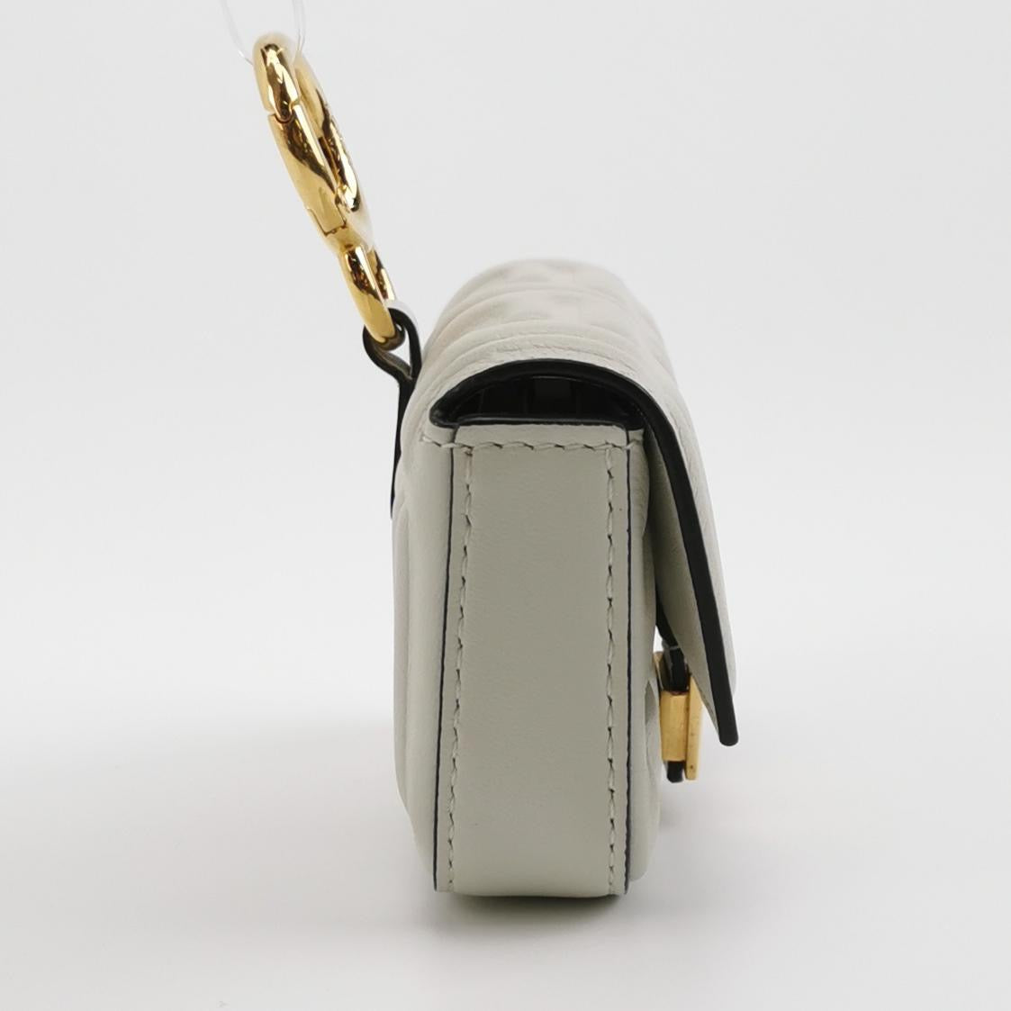 Fendi Nano Baguette Charm White Lambskin Leather Gold Hardware