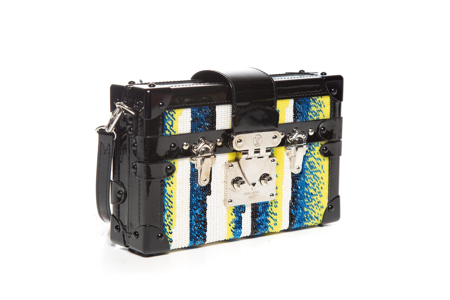 Louis Vuitton Multi Color Sequins and Black Patent Malle Handbag