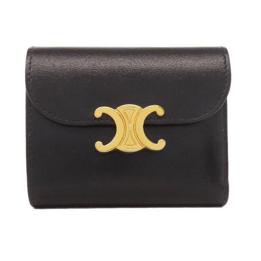 CELINE Bifold Wallet Calfskin black Triomphe Flap