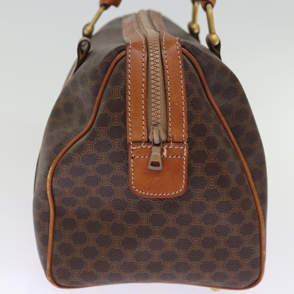 Luxury CELINE Macadam Canvas Boston Bag PVC Leather Brown  76018