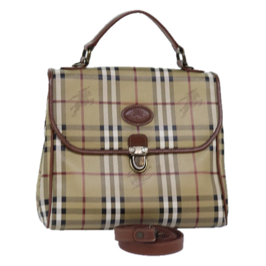 Luxury BurberrySs Nova Check Hand Bag PVC Leather 2way Beige Auth 76101