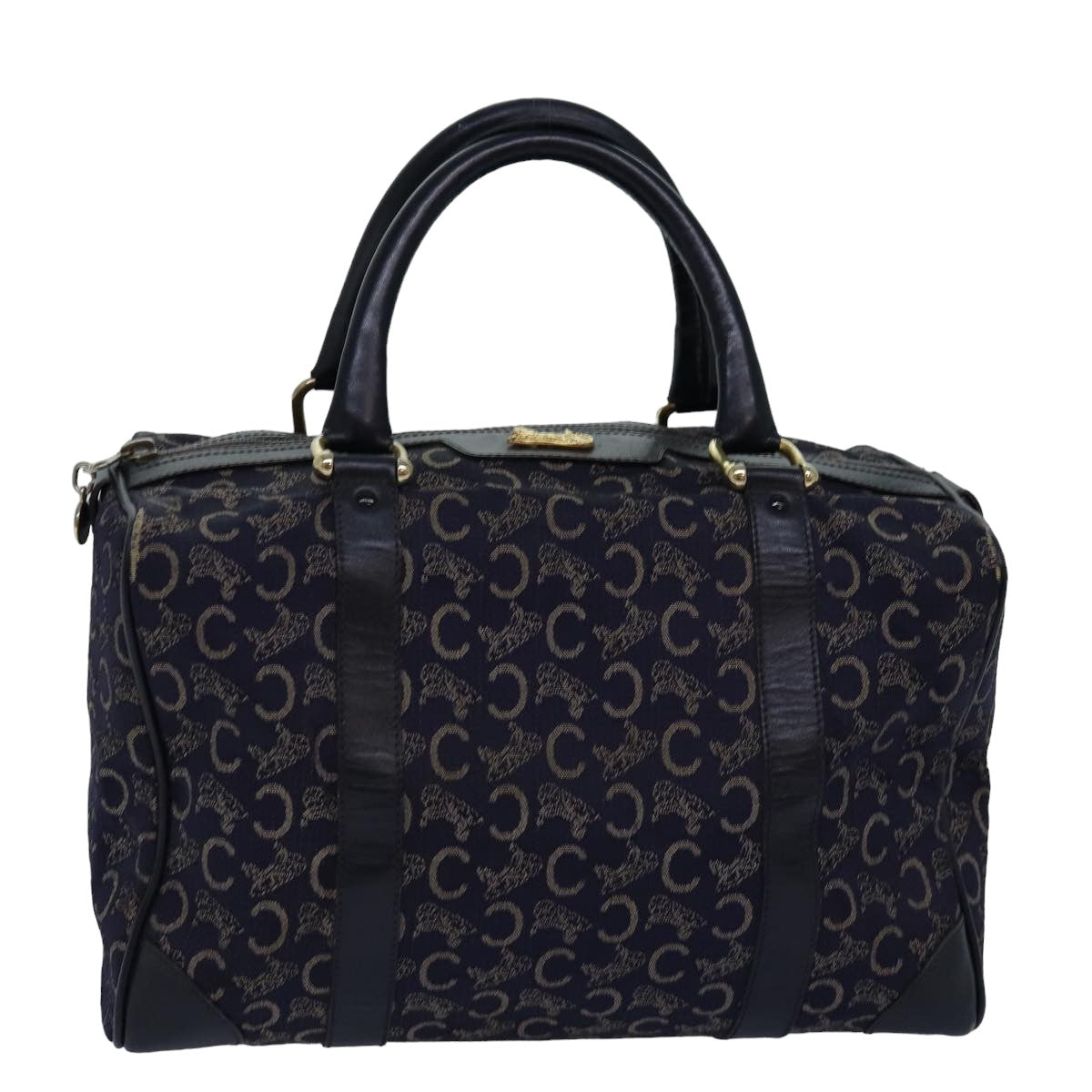 Luxury CELINE C Macadam Canvas Boston Bag Navy  76140