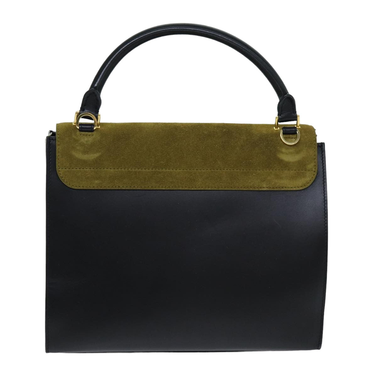Luxury CELINE Trapeze Hand Bag Suede Leather 2way Black Khaki  76216