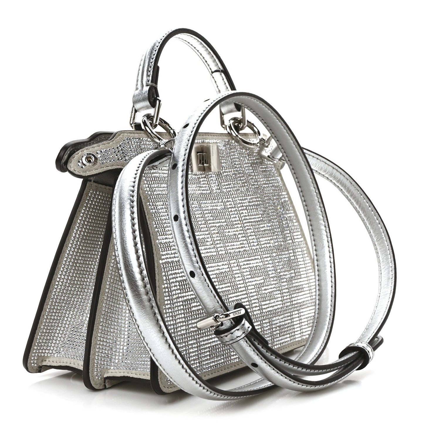 Fendi Crystal Vitello Laminato FF Petite Peekaboo I SEE U Satchel Crystal Argento