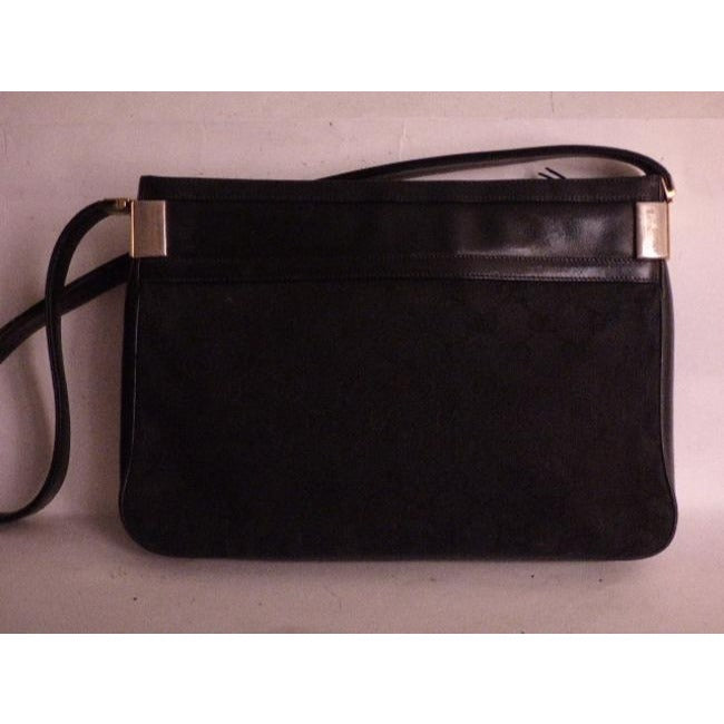 Gucci Vintage Black Leather And Large G Logo Print Canvas Suede Hobo Bag